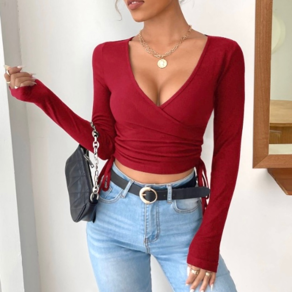 Forever 21 Solid Wrap Tie Side Crop Top